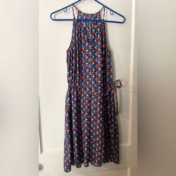 Cruise Boat Print Summer Dress S Blue Red‎ Sleeveless Lightweight 41 Hawthorne - Picture 1 of 6